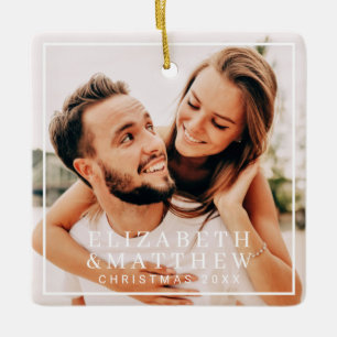 Simple Frame Modern Chic Couple Photo Holiday Ceramic Ornament