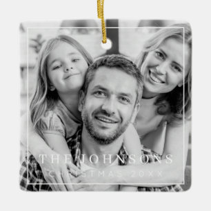 Simple Frame Modern Chic Family Photo Holiday Ceramic Ornament