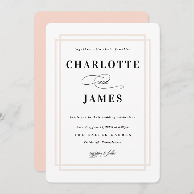 Simple Frame Peach Classic Wedding Invitation (Front/Back)