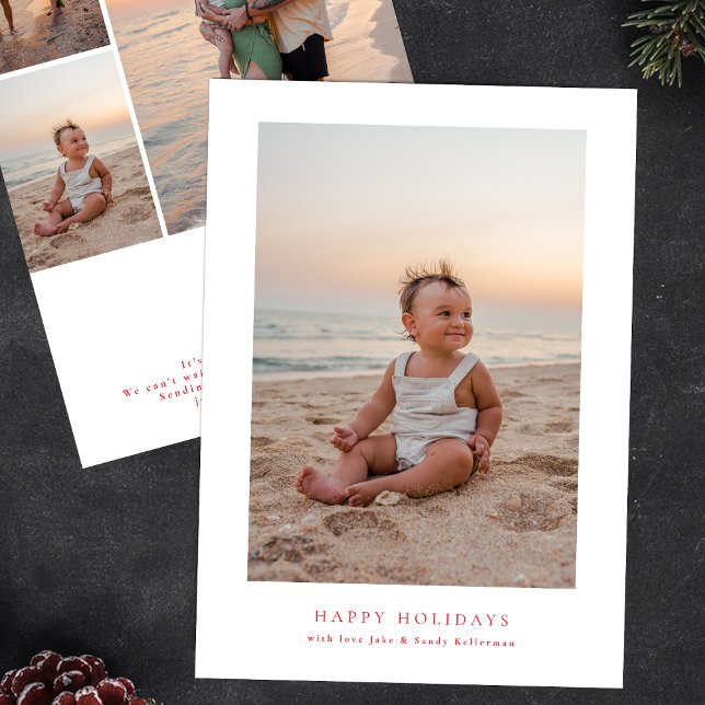 simple frame red multi photo merry christmas happy holiday card (Creator Uploaded)