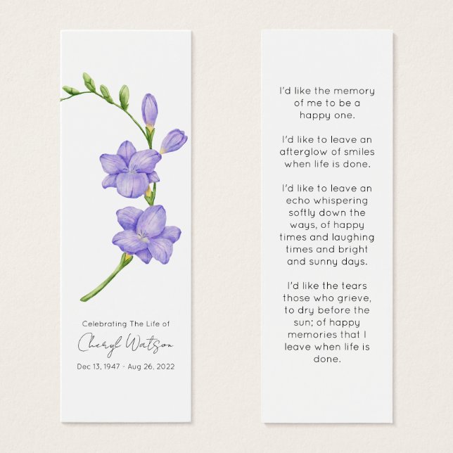 Simple Freesia Funeral Memorial Bookmark (Devant & derrière)