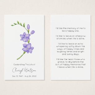 Simple Freesia Funeral Memorial Prayer Card