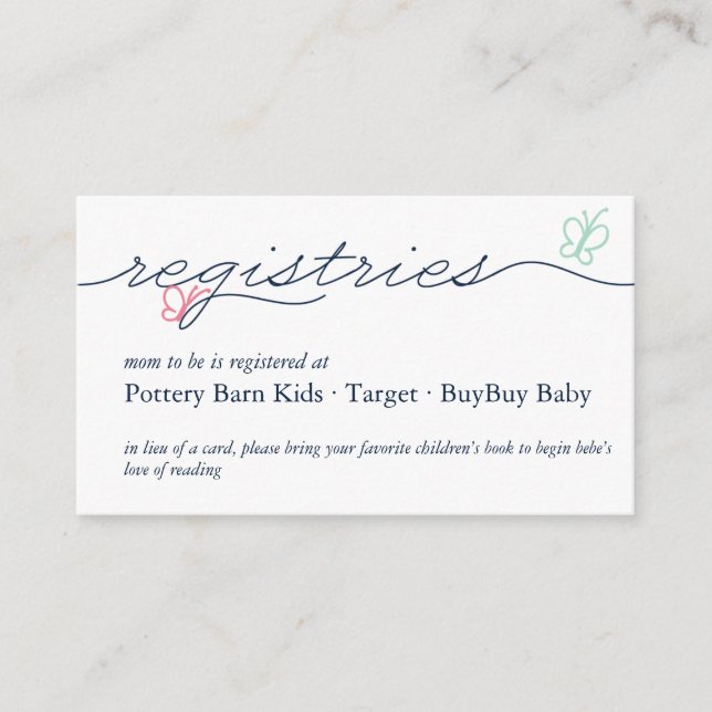 Simple French Butterfly Bebe Registry Enclosure Card (Front)