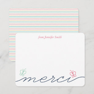 Simple French Merci Butterfly Thank You Note Invitation