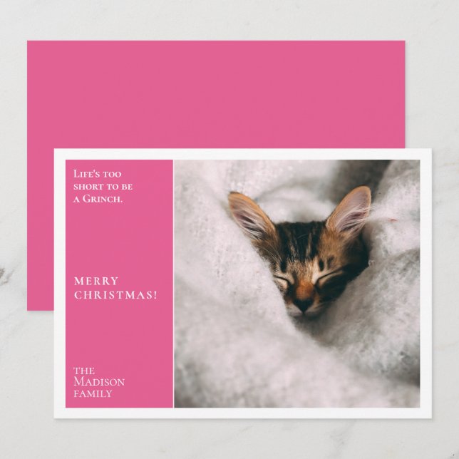 Simple French Rose frame Photo Minimal Holiday Card (Front/Back)