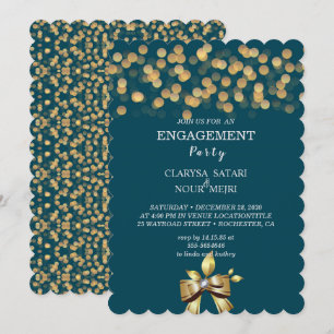 Simple fresh colourful gold  bow engagement party invitation