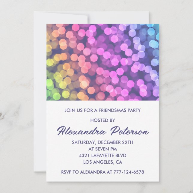 Simple Friendsmas invitations Confetti Rainbow (Front)