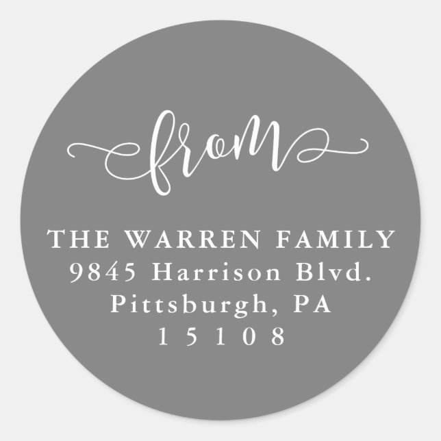 Simple from slate grey return address sticker (Front)