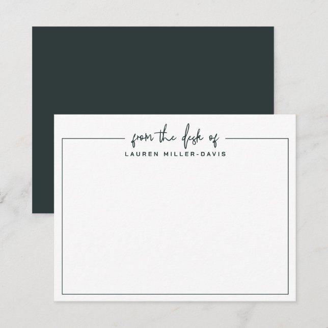 Simple From The Desk Of Dark Green Border Card (Front/Back)