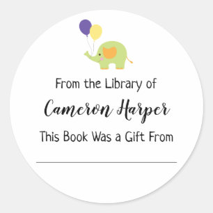 Simple From the Library of Bookplate with Elephant Classic Round Sticker
