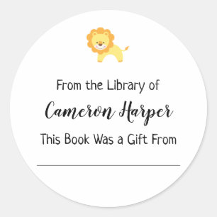 Simple From the Library of Bookplate, Yellow Lion Classic Round Sticker