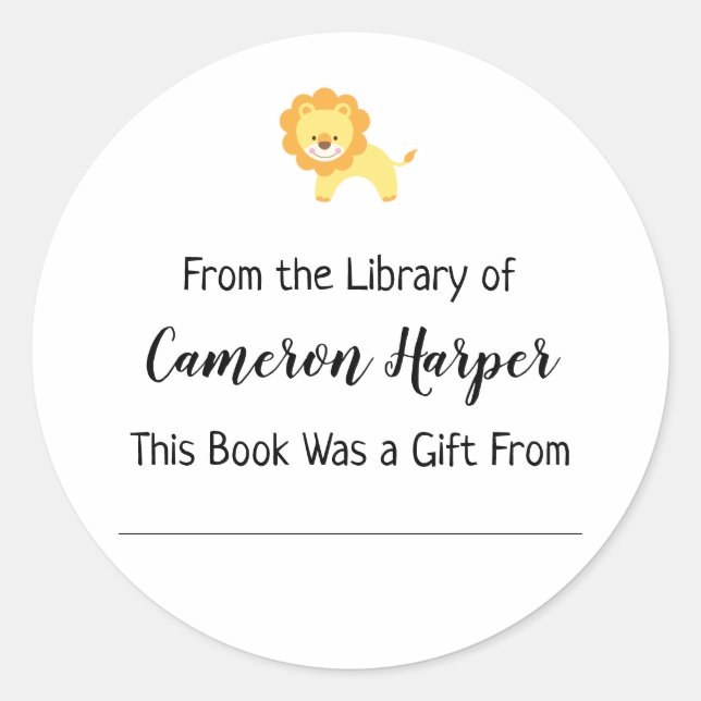 Simple From the Library of Bookplate, Yellow Lion Classic Round Sticker (Front)