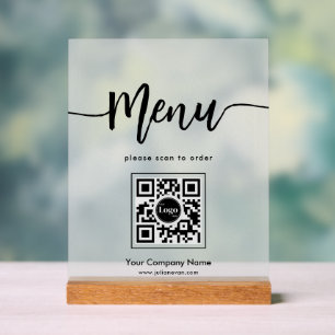 Simple Frosted Minimalist Menu Script QR Code Acrylic Sign