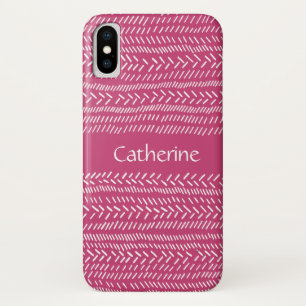 Simple Fuchsia Pink White Stripes Boho Add Name Case-Mate iPhone Case