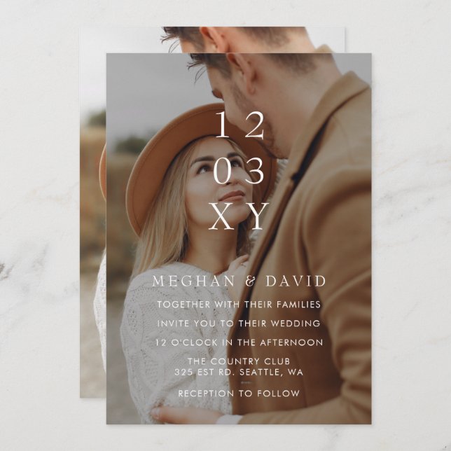Simple Full Photo Overlay Wedding  Invitation (Front/Back)