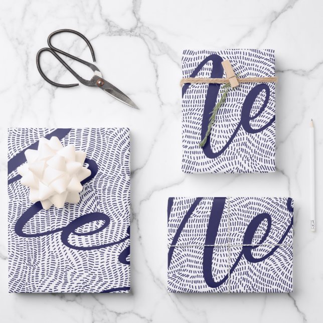 Simple Fun Blue Merry Christmas Holiday Wrapping Paper Sheet (Front)
