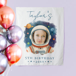 Simple Fun Blue White Astronaut Photo Watercolor Tapestry