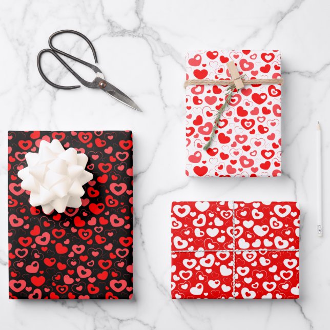 Simple Fun Cute Retro Hearts Art Pattern Wrapping Paper Sheet (Front)