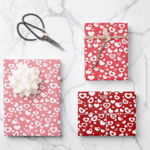 Simple Fun Cute Retro Hearts Pattern Wrapping Paper Sheet