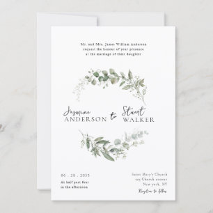 simple fun Eucalyptus Wreath Greenery Wedding  Invitation