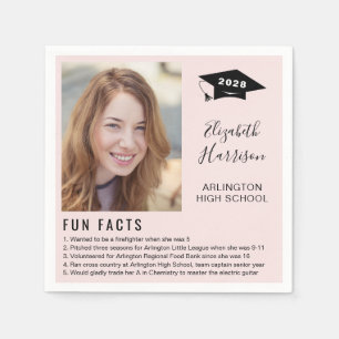 Simple Fun Facts Photo Script Pink Graduation Napkin