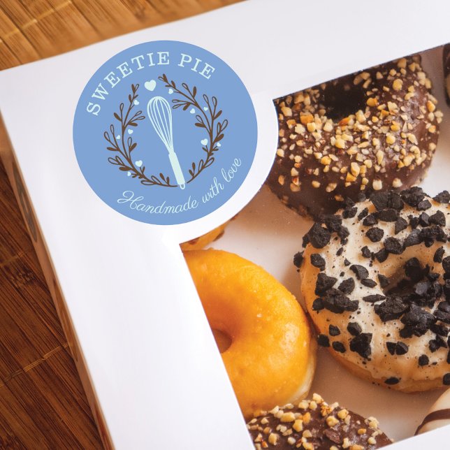 Simple, Fun & Minimal Style Bakery Whisk Logo Blue Classic Round Sticker (Creator Uploaded)