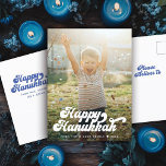 Simple Fun Modern Typography Retro Happy Hanukkah  Postcard<br><div class="desc">Fun retro vintage typography holiday postcard reading Happy Hanukkah with your custom photo and message. Space for additional preprinted message on the back.</div>