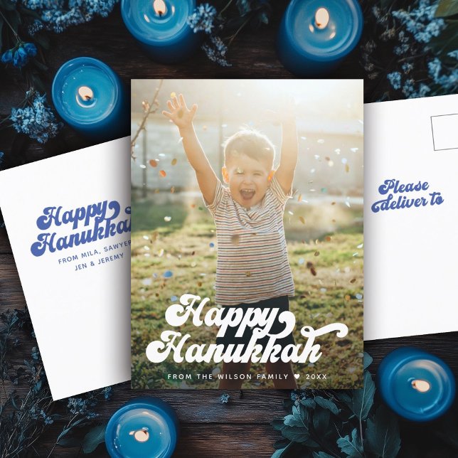 Simple Fun Modern Typography Retro Happy Hanukkah  Postcard (Creator Uploaded)