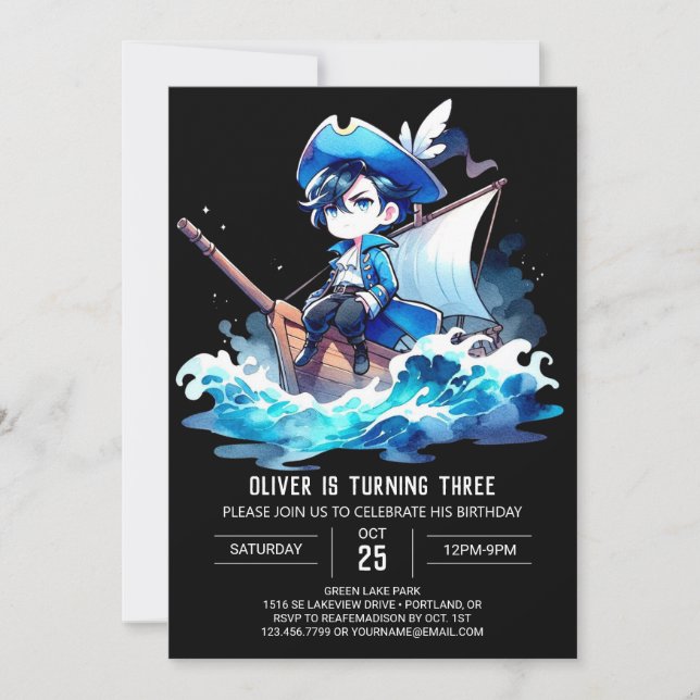 Simple Fun Pirate Birthday Invitation (Front)