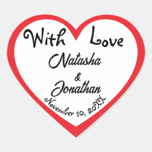 Simple Fun Red White Heart Wedding Favour Label