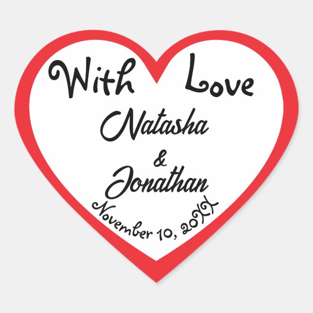 Simple Fun Red White Heart Wedding Favour Label (Front)