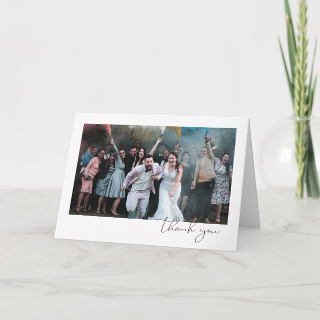 Simple Fun Script Font Guest Photo Wedding Thank You Card (Front)
