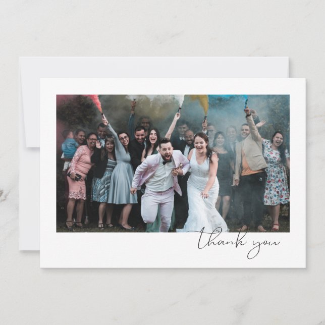 Simple Fun Script Font Guest Photo Wedding Thank You Card (Front)