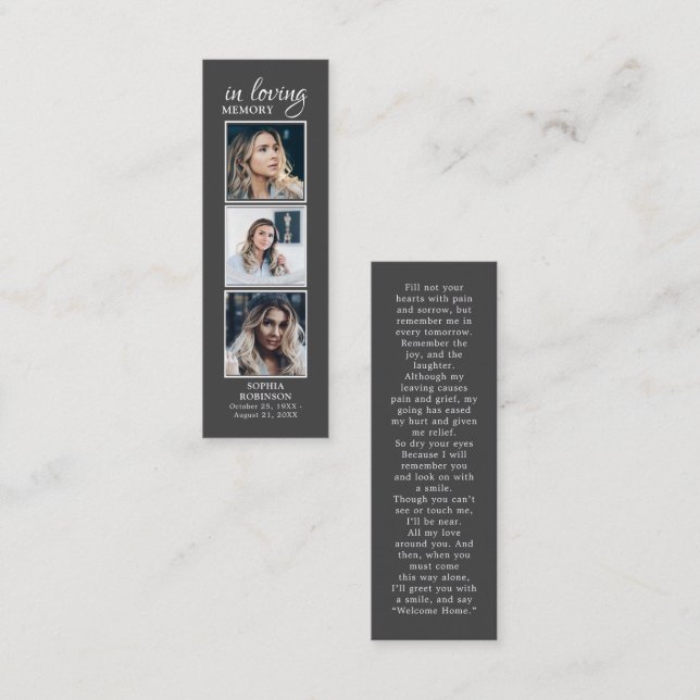 Simple Funérailles 3 Photo Sympathy Grey Carte de  (Devant / Derrière)