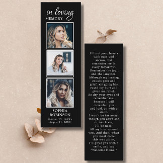 Simple Funeral 3 Photo Sympathy Prayer Card
