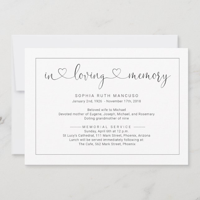 Simple Funeral Announcement Invitation (Front)