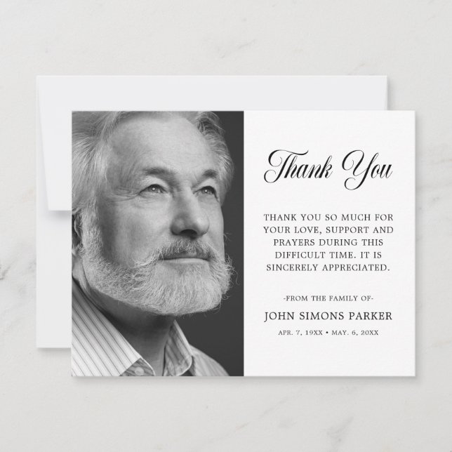 Simple Funeral Bereavement Sympathy Funeral Photo Thank You Card (Front)