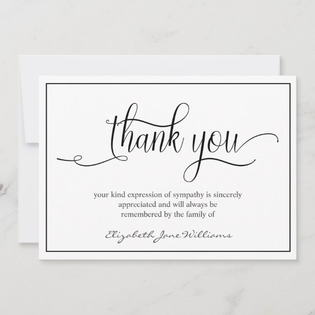 Simple Funeral Black Boarder |  Bereavement Thank You Card (Front)