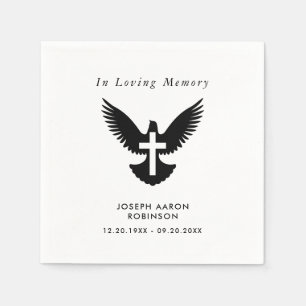 Simple Funeral Cross On Dove Memorial  Napkin