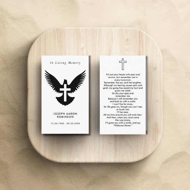Simple Funeral Cross On Dove Memorial Prayer Card (Creator Uploaded)