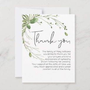 Simple Funeral Greenery Thank You Note Card