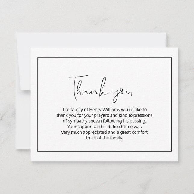 Simple Funeral Handwritten Thank You Card (Front)