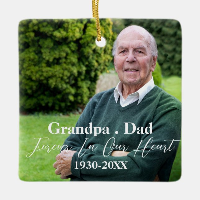 Simple Funeral Keepsake Custom Mermorial Photo Ceramic Ornament (Front)