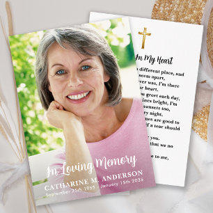 Simple Funeral Memorial Cross & Photo Prayer Card