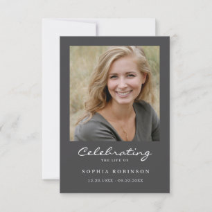 Simple Funeral Memorial Grey Prayer Photo Card