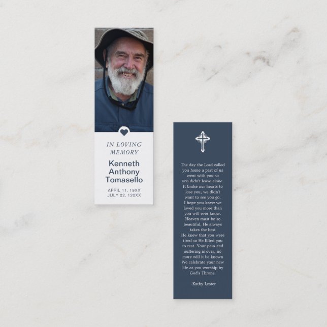 Simple Funeral Memorial Prayer Photo Bookmark Card (Front/Back)