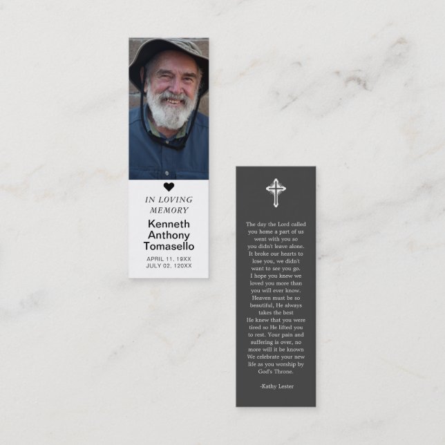 Simple Funeral Memorial Prayer Photo Bookmark Card (Front/Back)