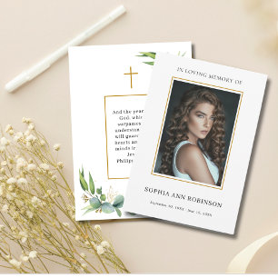 Simple Funeral Memorial Prayer Photo Card