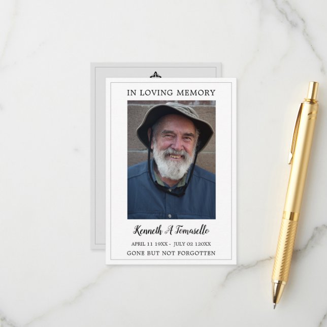 Simple Funeral Memorial Prayer Photo Card (Front/Back In Situ)