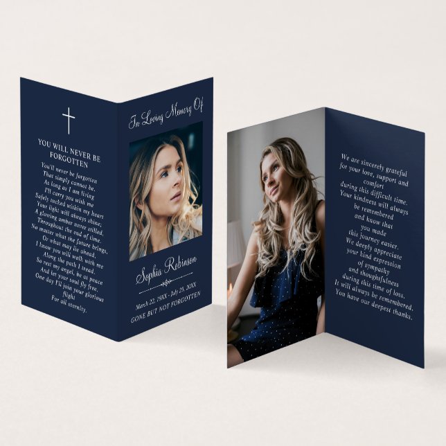 Simple Funeral Photo Folder Blue Prayer Card (Inside and Outside)